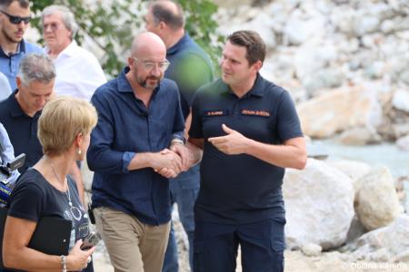 Kamnik po poplavah sta si ogledala predsednik vlade dr. Robert Golob in predsednik Evropskega sveta Charles Michel dne 27. 8. 2023 (22)