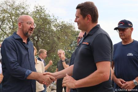 Kamnik po poplavah sta si ogledala predsednik vlade dr. Robert Golob in predsednik Evropskega sveta Charles Michel dne 27. 8. 2023 (24)